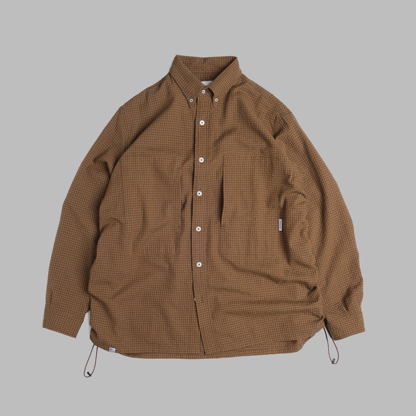 Checkered Sidepull Shirt / Seersucker Cotton - Brown