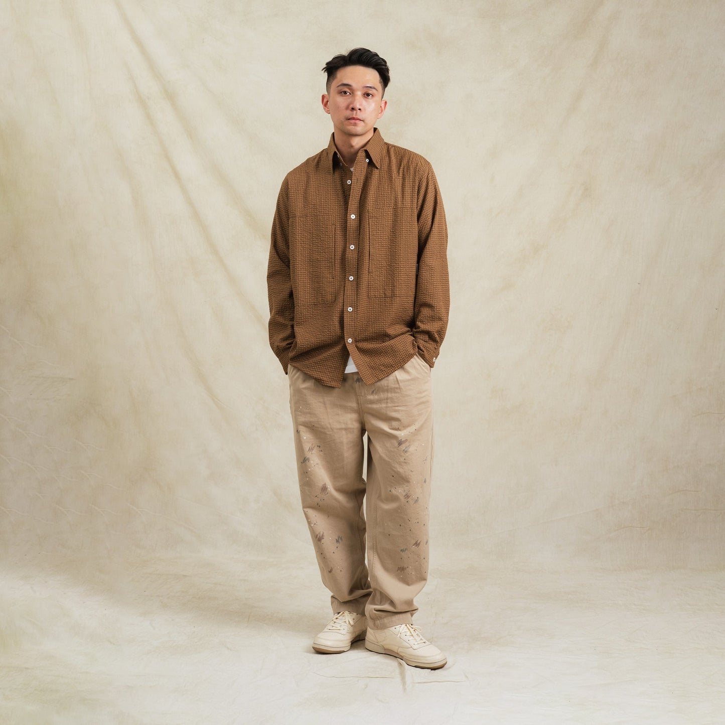 Checkered Sidepull Shirt / Seersucker Cotton - Brown
